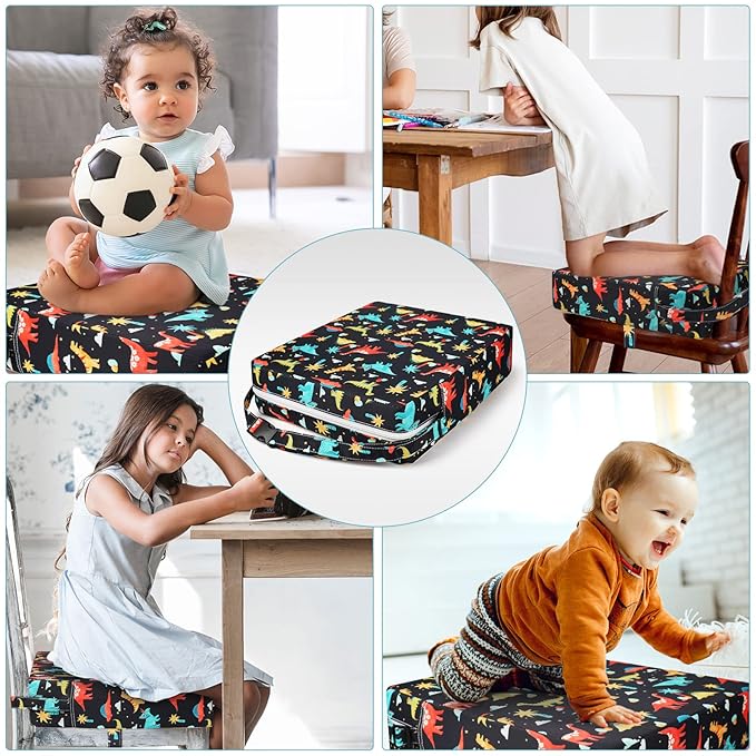 Toddler Booster Seat for Kitchen Chair Dining Table, Washable Thick Strong Support Portable Booster Chair for Toddlers Eating, Easy Cleaning Booster Seat Cushion Detachable with Adjustable Straps