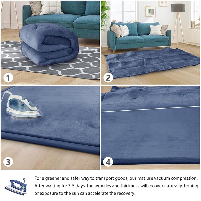 Baby Play Mat 1.2" Thick Memory Foam Nursery Rug Area Rug, 13'1" x 6'7", Velvet, Blue