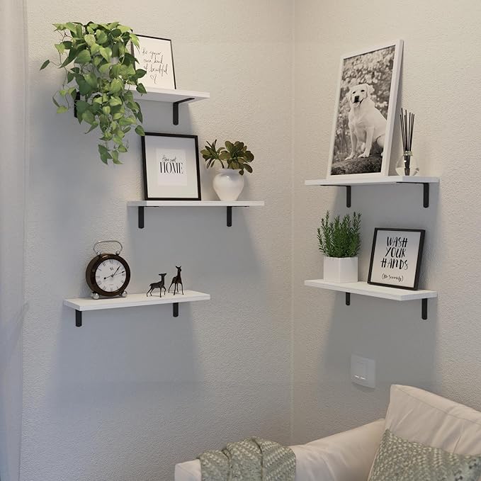 Floating Shelves, 5 Sets Wall Shelves, Wooden Floating Shelves for Bedroom Wall Décor, Wall Mounted Floating Bathroom Shelf for Storage, Floating Book Shelf, Living Room – White