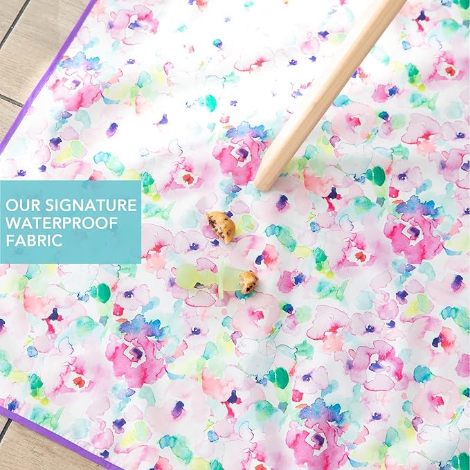 Bumkins Baby Splat Mat for Under High Chair, Babies Toddlers Eating Mess Mat, Waterproof Reusable Cloth for Arts and Crafts, Playtime for Kids, Floors or Tables, Fabric 42inx42in, Watercolors Floral