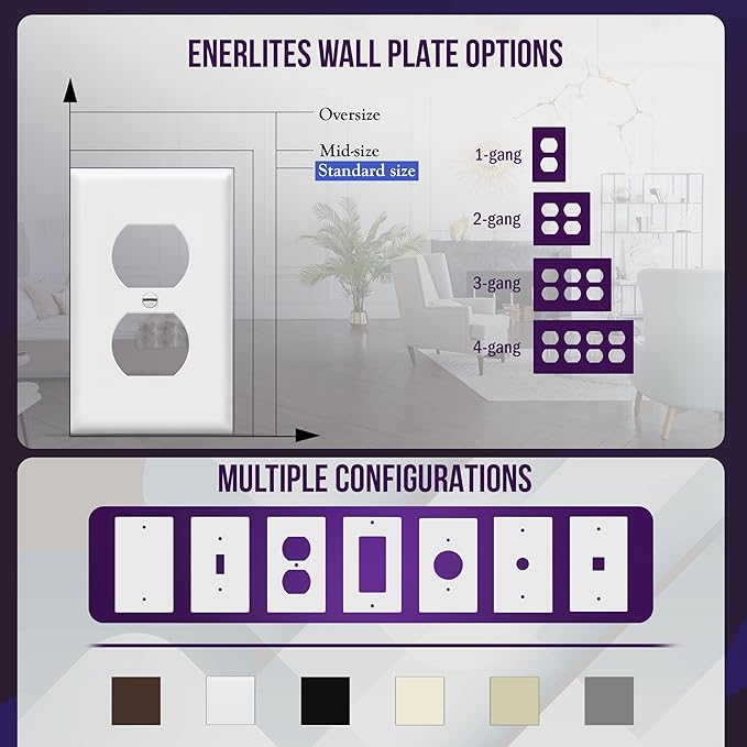 ENERLITES Duplex Receptacle Outlet Wall Plate, Gloss Finish, Size 1-Gang 4.50" x 2.76", Unbreakable Polycarbonate Thermoplastic, UL Listed, 8821-W-40PCS, White (40 Pack)