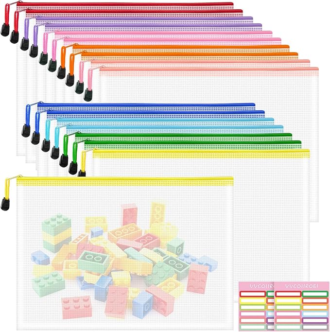 VVCOIIROEI 18pcs Mesh Zipper Pouch Bags, A4 Letter Size, 9 Colors Zipper Pouches for Organizing, File Storage Bags, Travel, School Office Organize