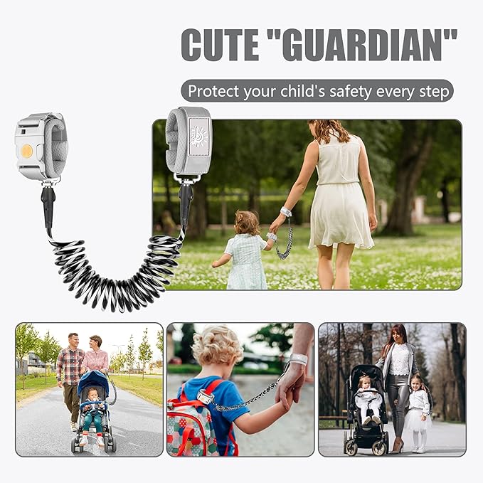 Anti Lost Wrist Link,Toddler Harness Walking Leash with Induction Lock,Reflective Child Wrist Leashes for Baby,6.56ft Kids Leash for Supermarket Mall Airport Amusement Park Zoo Travel（ Black）