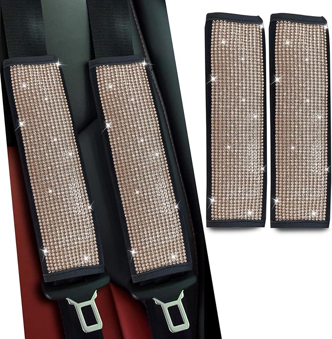 JDDRY Car Seat Belt Covers,Universal Car Seat Belt Pads Cover,Car Seat Belt Strap Cover Shoulder Pad,Bling Seat Belt Covers for Women,Car Interior Accessories(Gold,2Pack)