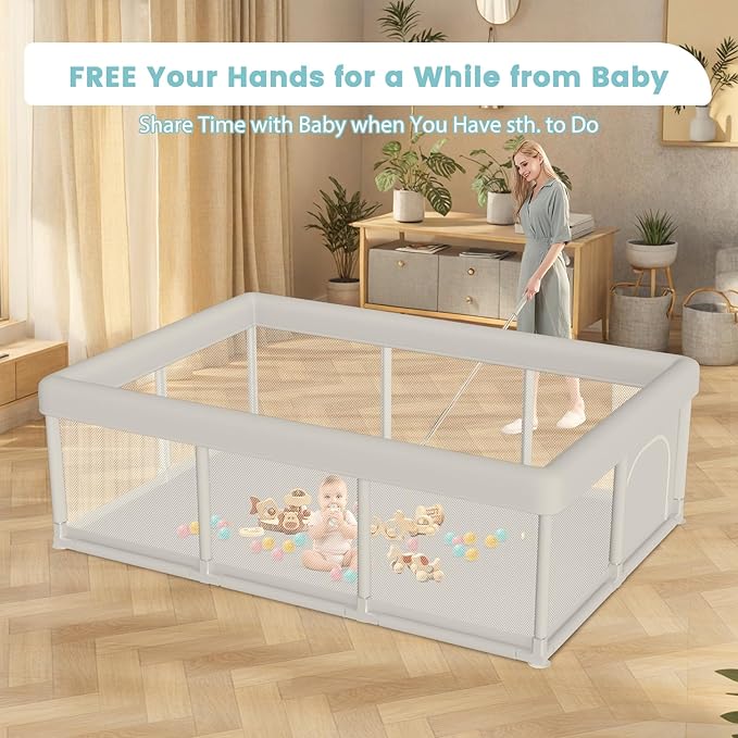 besuhot Baby Playpen Baby Playard Large playpen 74 x 50 inch, Playpen for Babies and Toddlers with Gate, Safety Activity Center for Indoor & Outdoor