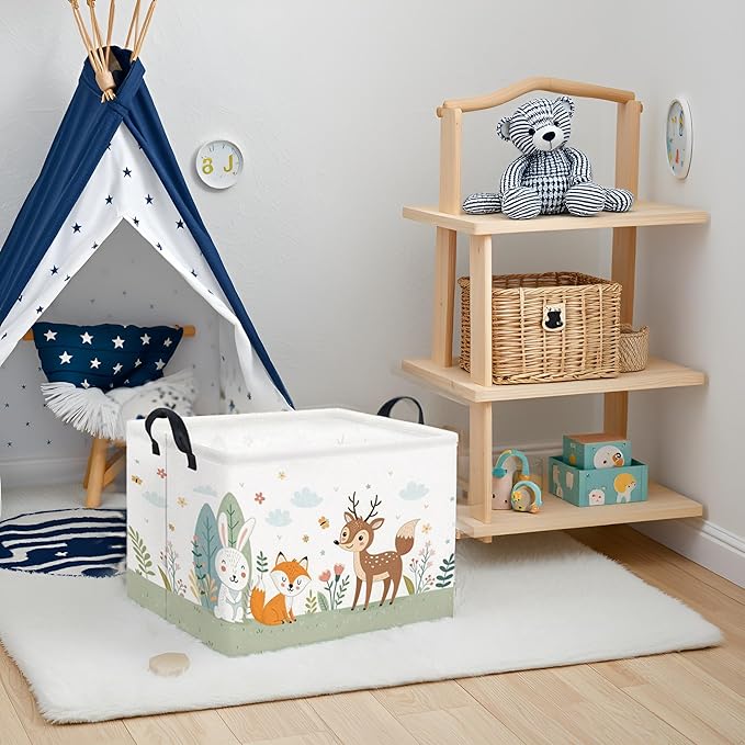 TIBAOLOVER Rectangular Kids Storage Basket Baby Storage Basket with Handles for Home Kitchen Boys and Girls Cute Toy Storage Bin Organizer Shelf Book Room Decor(Flower Animal)