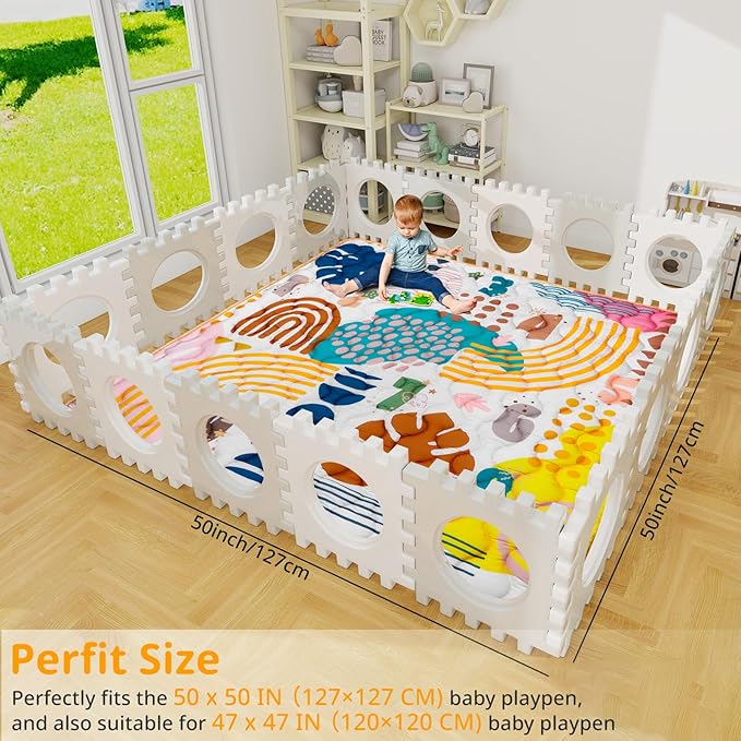 Baby Gyms Playmats for Playpen Boho Rainbow Play Mat for Playpen Playyards Thicken Soft Padding Foam Playmats for Babies (50"×50", 1- Bohemian Style)