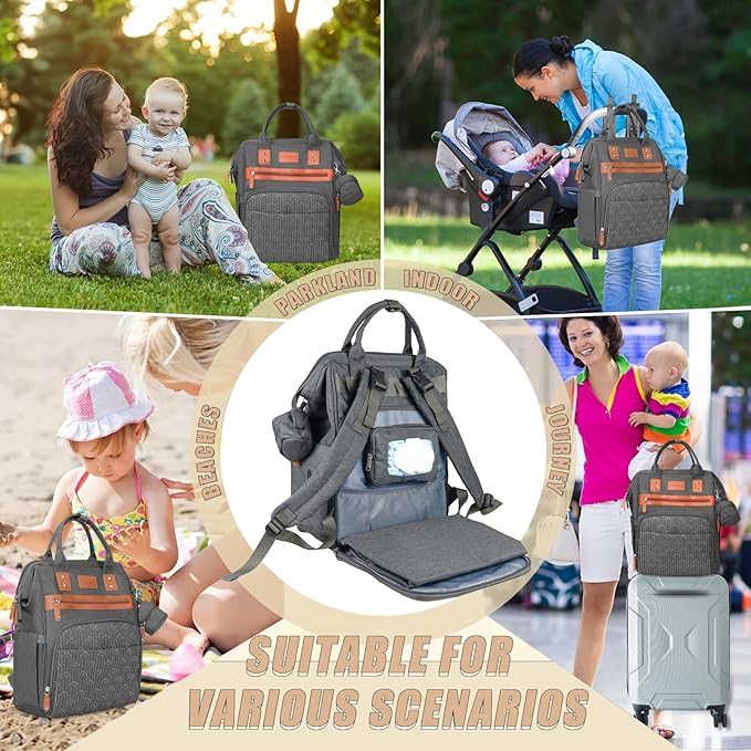 Diaper Backpack with Changing Pad, Baby Diaper Bag for Mom & Dad with Multipurpose Pockets, Large Stylish Baby Bag for Boy, Girl, Toddler (Dark Grey)