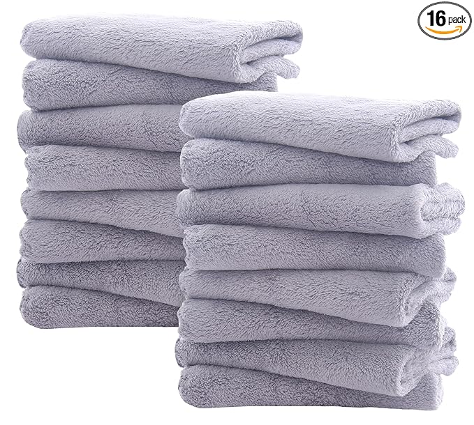 Spotted Play 16 Pack Burp Cloths for Baby - 20" x 10" Ultra Absorbent Coral Fleece Burping Cloths, Newborn Towel - Milk Spit Up Rags - Grey