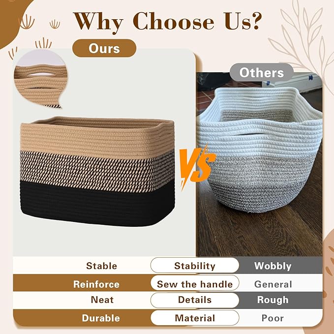 Degeyoyo Woven Storage Baskets, Baskets for Organizing, 3 Pack Woven Basket for Storage, Storage Baskets for Shelf, Towel, Toy, Book, Closet, Baby 15"×10"×9"