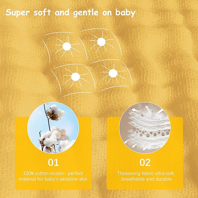 Lovely Care 12 Pack Muslin Burp Cloths 100% Cotton Muslin Cloths Large 20''x10'' Extra Soft and Absorbent Baby Burping Cloth - Honey