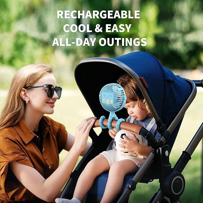 AMACOOL Battery Operated Stroller Fan, Newborn & Baby Travel Essentials, Registry Gifts, Flexible Tripod Clip On Fan with 3 Speeds and Rotatable for Car Seat Crib Bike Treadmill, Beach Essentials