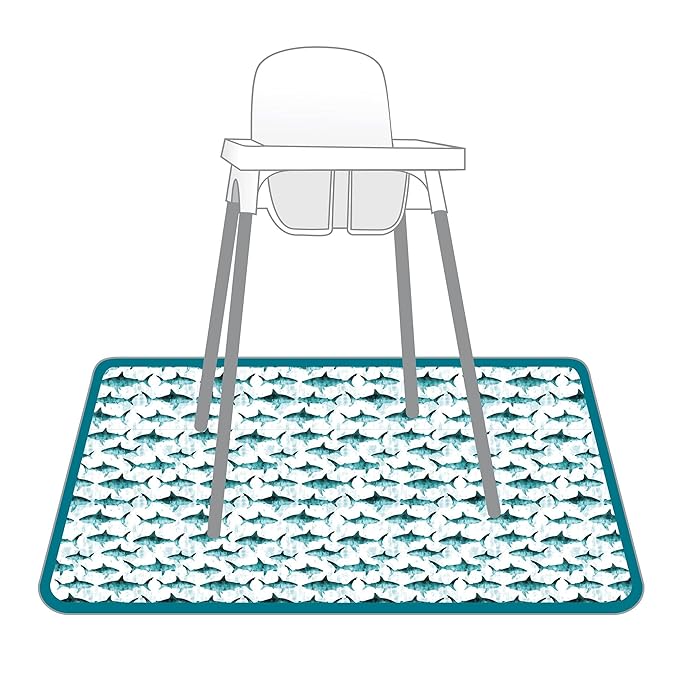 BapronBaby Shark Attack Splash Mat - Waterproof Catch-All for Under High Chairs, Floors, Tables, Playtime or Arts & Crafts - Machine Washable - 45" x 45”