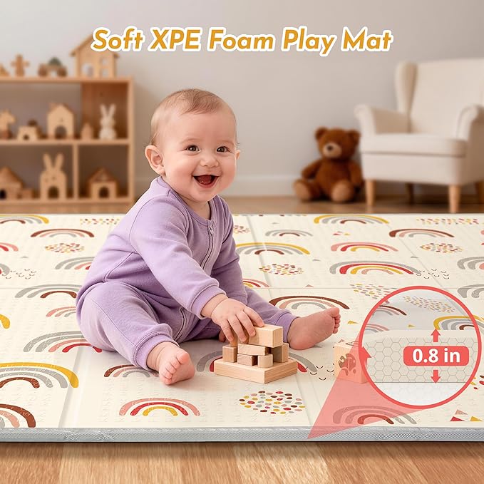 Baby Play Mat for Floor, Extra Large Play Mat for Baby, 79 x71" Memory Foam 0.8" Thick Crawling for Babies,Toddlers Infants, Reversible Baby Play Mat,Foldable Foam Floor Mat for Tummy Time