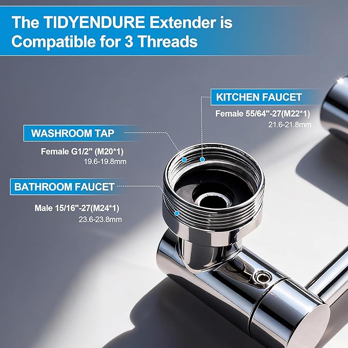 TIDYENDURE 1080° Rotating Faucet Extender, Swivel Faucets Aerator Extension, Universal Faucets Adapter for Kitchen & Bathroom Sinks Features 2 Water Flow Modes Faucet with Built-in Filter Function