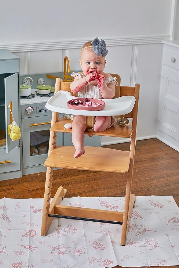 Food Catcher Splat Mat for Underneath Highchair | Premium Durable Material | Biodegradable | Disposable (30 Count)| Compatible with All Highchairs | Baby Food Mess Catcher- (Rose Wildflower)