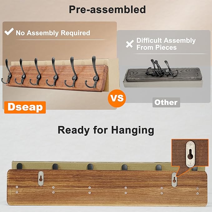 Dseap Coat Rack Wall Mounted - 24" Long 6 Tri Hooks, Heavy Duty Wooden Wall Coat Hanger Coat Hook for Clothes Hat Jacket Clothing, Weathered Green and Black, Pack of 2