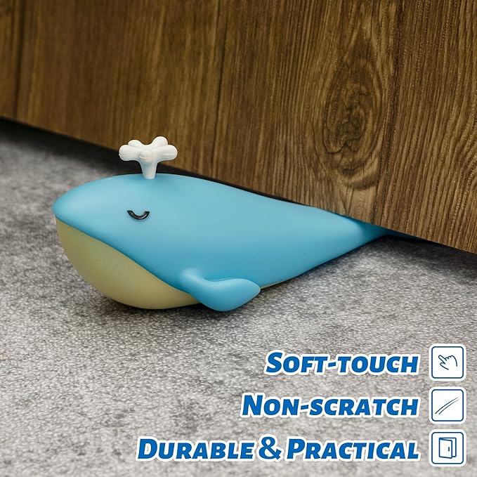 Cute Door Stopper, Cartoon Whale Animal Door Stop, 1 Pack Decorative Door Wedge for Home and Office Floor(Patented)
