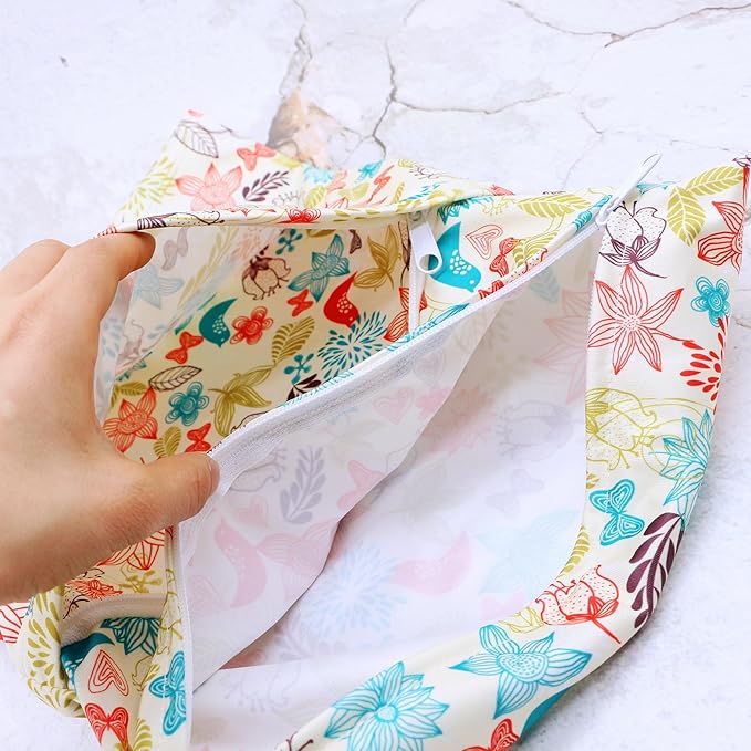 Asenappy 2pcs Cloth Diaper Wet Dry Bags Waterproof Reusable with Two Zippered Pockets Travel Beach Pool Daycare Soiled Baby Items Yoga Gym Bag for Swimsuits or Wet Clothes (3036-2-butterflyflower)