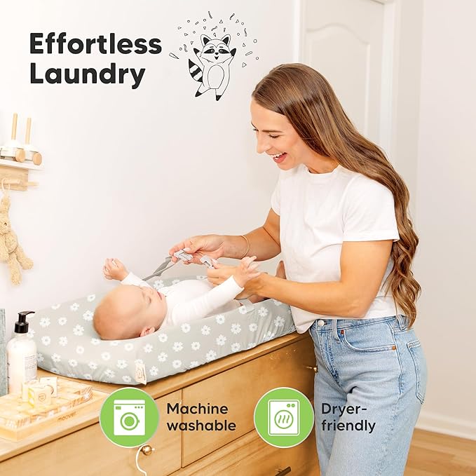 2-Pack Baby Changing Pad Cover for Girl, Boy - 34x18 Soft Viscose Derived from Bamboo Baby Diaper Changing Table Pad Cover Sheets, Neutral, Snug Fit Nursery Diaper Change Sheets (Meadow)