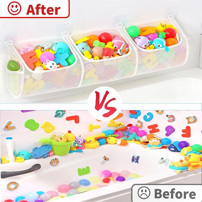 KPH Extra Large Bath Toy Storage Bag, Perfect for organizing Bath Toys efficiently, Features a Quick-Dry mesh That avoids Pooling Water, Ideal for All Baby Bathtub Toys