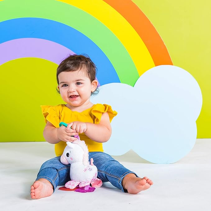 Bright Starts Unicorn Sparkle & Shine Plush Take-Along Stroller or Carrier Toy, Ages 0 Month+, Pink (Pack of 2)