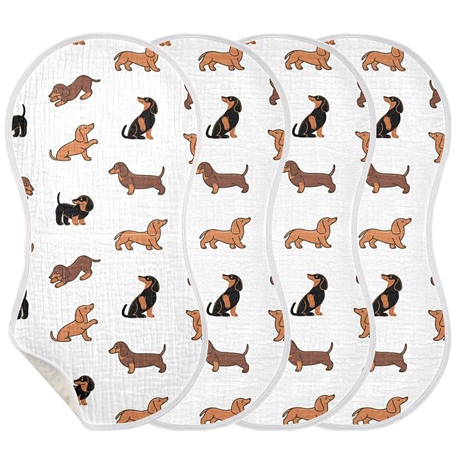 Muslin Baby Burp Cloths Set of 1, Soft Absorbent Cute Dogs Dachshunds Muslin Washcloths, Bibs, Face Towel for Newborn Boys Girls, 22 x 11 Inch