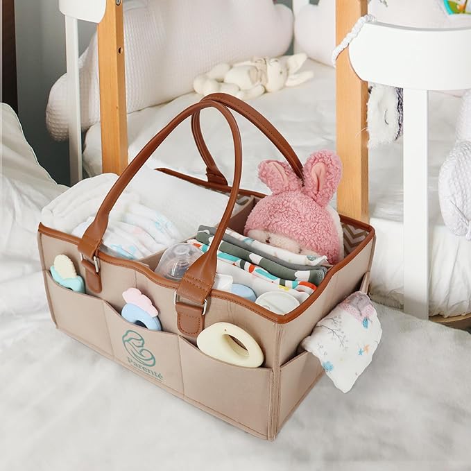 Parenté Diaper Caddy Organizer—Portable Baby Caddy for Baby Stuff, Newborn Essentials Must-Haves, Caddy Organizer with Handle, Ideal Baby Shower Gifts, Nursery Storage Basket for Diapers & Wipes