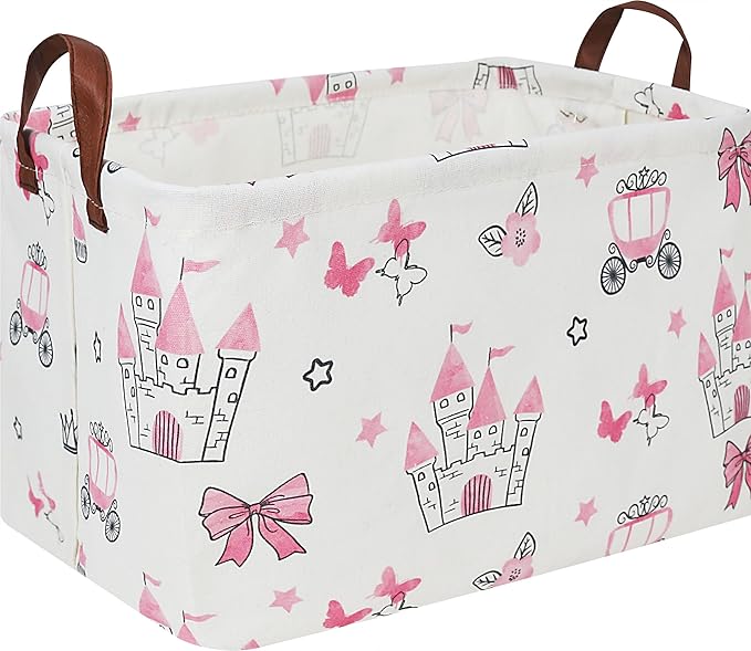 HKEC Rectangle Storage Basket with Handles,Collapsible Storage Bin,Books Box,Gift Basket(Pink Princess)