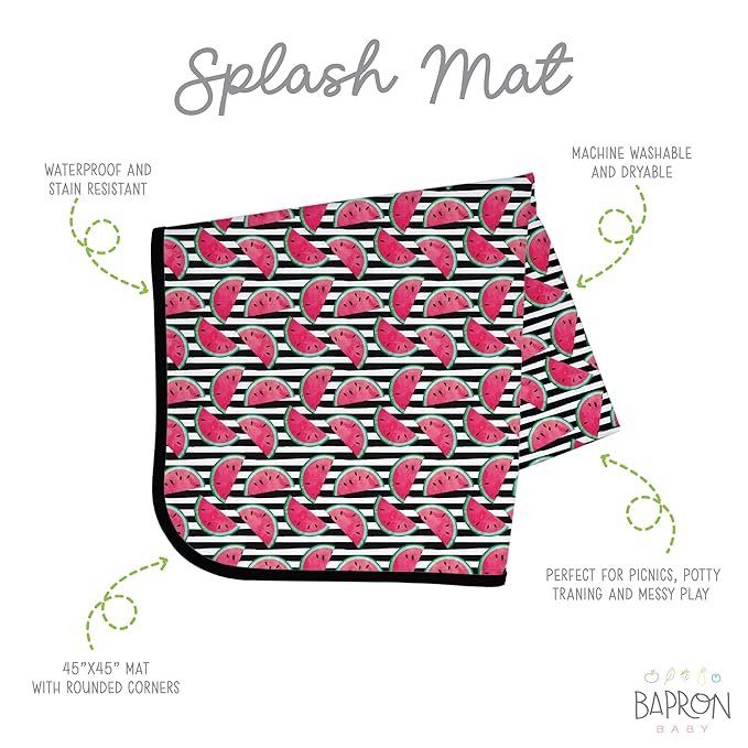BapronBaby Summer Stripes Watermelon Splash Mat - Waterproof Catch-All for Under High Chairs, Floors, Tables, Playtime or Arts & Crafts - Machine Washable - 45" x 45”