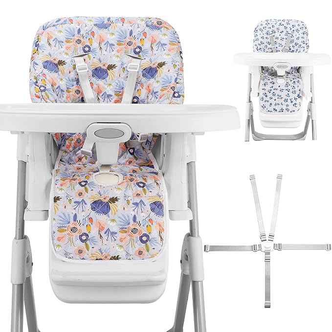 Baby High Chair Cover 2-in-1 Reversible, Includes 5-Point Harness Strap, Waterproof & Soft Side High Chair Pad Cushion, Machine Washable, Extra Thick Highchair Protector-Blue