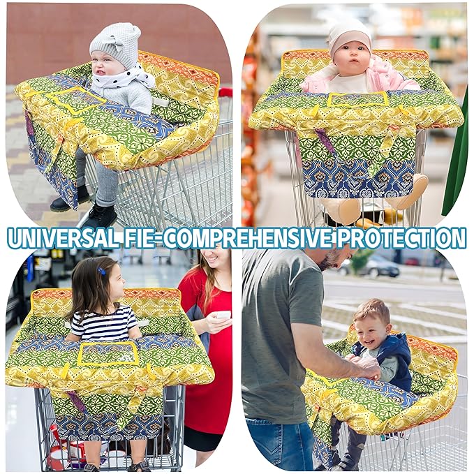 Shopping Cart Cover for Baby,2-in-1 High Chair Cover Soft,Portable,and Machine Washable,Comfortable Cotton Seat Pad with Safety Harness and Portable Cloth Bag,Fits All Supermarkets and Restaurants