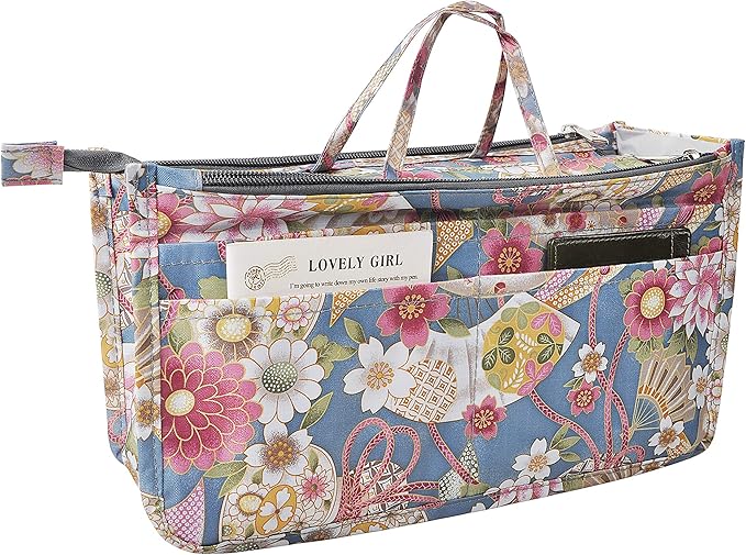 Vercord Patterned Purse Handbag Tote Pocketbook Bag Organizer Insert with Zipper Handle for Women Large Happy Flower