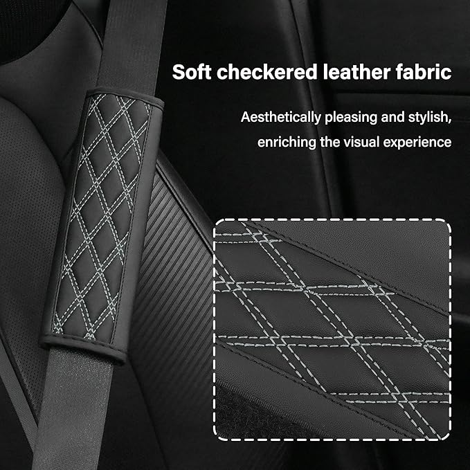 2PCS Car Seat Belt Cover Pads,Leather Seatbelt Covers Protect Shoulder and Neck Car Accessories Interior,Universal Car Seat Strap Pads Car Decorations for Most Cars Trucks (Black/Gray)