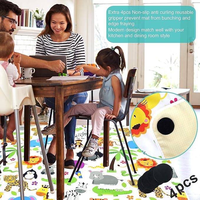 Paw Legend Washable Highchair Splat Floor Mat- Anti-Slip Silicone Spot Splash Mess Mat(53'' X 53'')-Food Catcher Art Craft Leak Proof Mat,Animal
