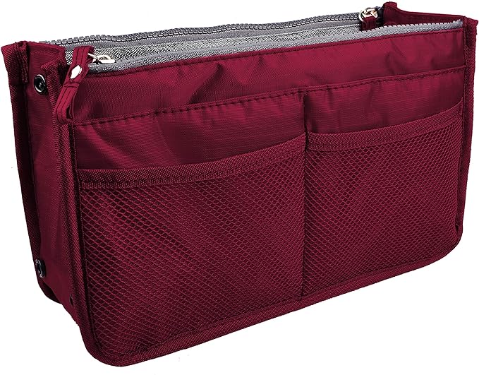 Vercord Updated Purse Handbag Organizer Insert Liner Bag in Bag 13 Pockets Burgundy Large