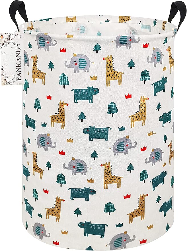 FANKANG Storage Basket, Nursery Hamper Canvas Laundry Basket Foldable with Waterproof PE Coating Large Storage Baskets for Kids Boys and Girls, Office, Bedroom, Clothes,Toys（Froest animals）