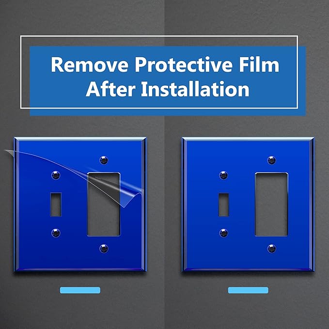 LIDER Reflective Acrylic Combination Wall Plate, Mirrored Double Switch Plate, Combo Toggle Switch and Decorator Outlet Cover, Acrylic Glass, Oversized 2-Gang 5.25" x 5.25", LWP-1131O-ABL, Blue