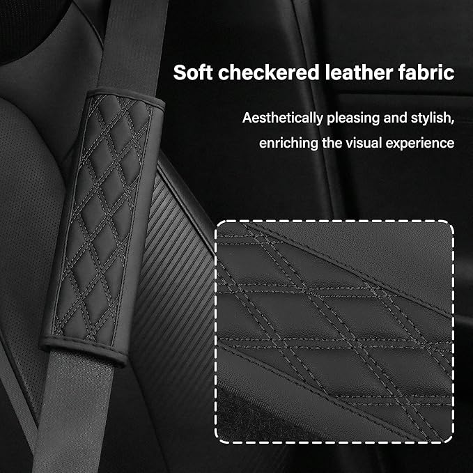 2PCS Car Seat Belt Cover Pads,Leather Seatbelt Covers Protect Shoulder and Neck Car Accessories Interior,Universal Car Seat Strap Pads Car Decorations for Most Cars Trucks (Black)