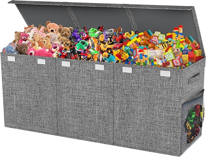 Mabahoo Extra Large Toy Box Chest with Lids, Collapsible Sturdy Kids Toy Storage Organizer Boxes for Boys Girls, 40"x14"x16", Toybox Storage Bins Basket for Living Room, Bedroom, Nursery, Gray
