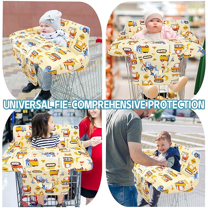 Shopping Cart Cover for Baby,2-in-1 High Chair Cover Soft,Portable, and Machine Washable,Comfortable Cotton Seat Pad with Safety Harness and Portable Cloth Bag,Fits All Supermarkets and Restaurants
