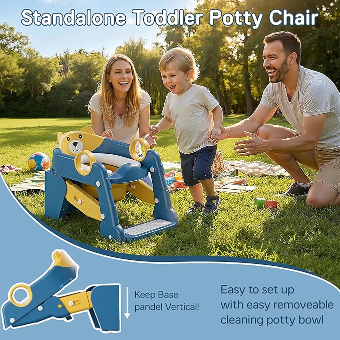 Potty Training Seat, 2-in-1 Toddler Toilet Training Seat & Potty Chair for Kids Boys Girls, Height Adjustable Toilet Seat with Splash Guard, Stable Wide Base Design, Anti-Slip Steps Stool