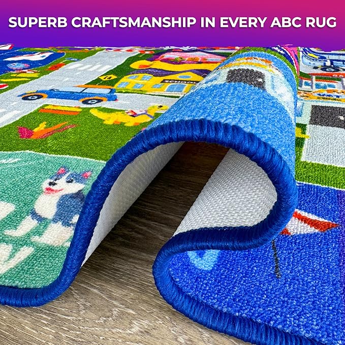 QUOKKA Small Classroom Boys Rug for Kids - 60x41 ABC Rugs for Playroom - Bedroom Alphabet Learning Area Rug - Boy Toddler Rugs - Boys and Girls - Kids Room Carpet