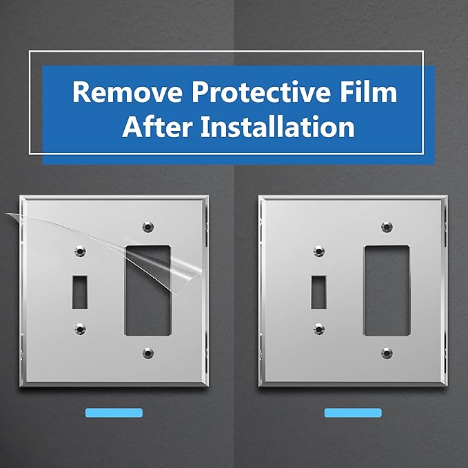 LIDER Reflective Acrylic Combination Wall Plate, Mirrored Double Switch Plate, Combo Toggle Switch and Decorator Outlet Cover, Acrylic Glass, Oversized 2-Gang 5.25" x 5.25", LWP-1131O-ASV5P, 5 Pack