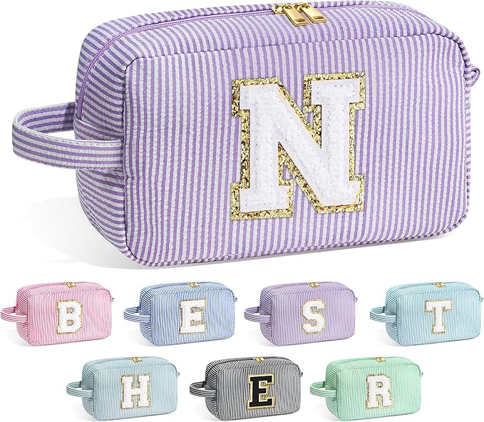 YOOLIFE Personalized Gifts for Mom - Initial Makeup Bag Cosmetic Bag Toiletry Pouch, Personalized Birthday Gifts for Mom Grandmother Stepmother, Mother In Law Gifts, Mothers Day Gifts, Purple N