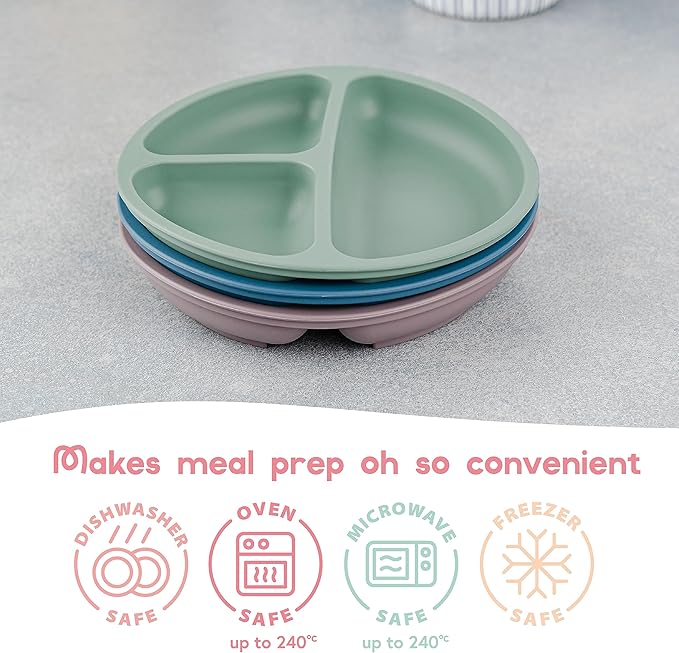 ChériKid Toddler Plates - FEATURES SUPER STRONG QUADRUPLE SUCTION - 100% Food Grade Silicone Baby Plates with Suction - Unbreakable Divided Kids Plates, Baby Essentials Dishes