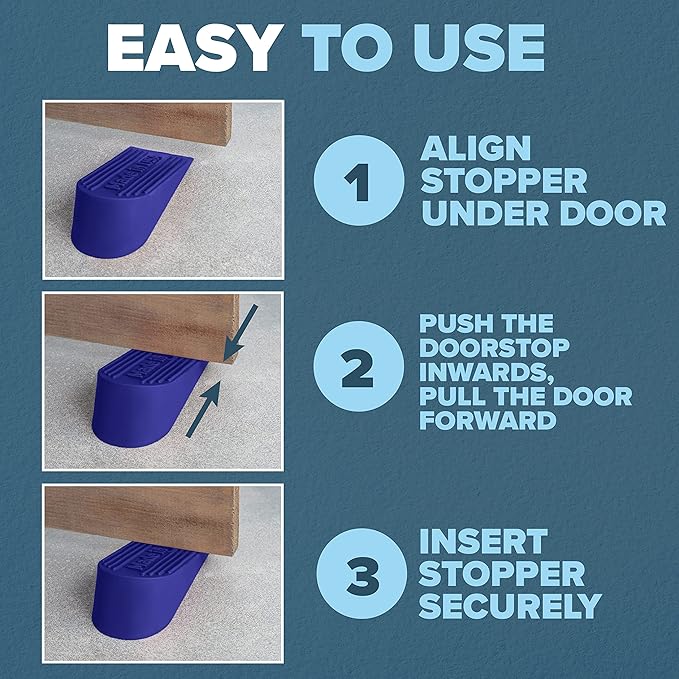 Large Rubber Door Stopper Made in USA - Door Stop Wedge for Carpet, Tile, or Concrete Floor, Door stoppers for Bottom of Door -Heavy Duty for Commercial & Home Use - 6.5 x 2.75 x 1.9 Inches - Blue