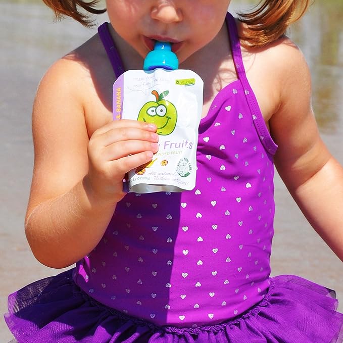 ChooMee SoftSip Food Pouch Top | Baby Led Weaning | No Spill Flow Control Valve, Protects Childs Mouth, 100% Silicone, BPA Free | 2CT Red Purple