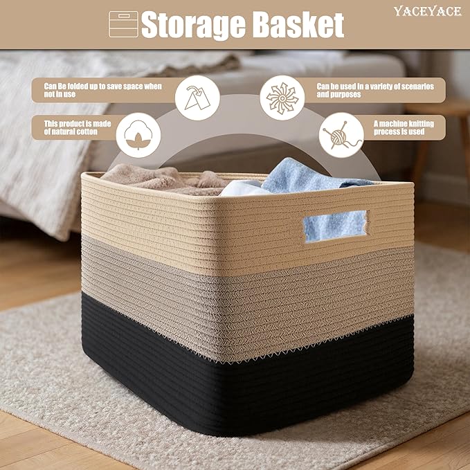Large Toy Basket, Nursery Blanket Storage with Handle for Living Room, Toy Storage, Woven Storage Bin for Organizin, Decorative, 22"x17"x12"