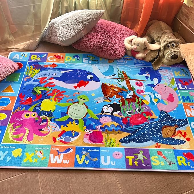 QUOKKA Baby Mat for Floor Play for Babies 6-12 Months – Super Soft Baby Floor Play Mat for Toddlers 1-3 – ABC Ocean Extra Thick Plush Rug for Nursery – Padded Foldable Activity Infant Playroom Carpet